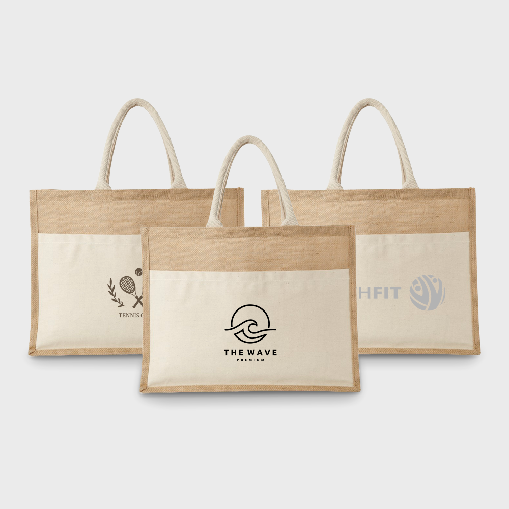 Sac fourre-tout en coton et jute à pochettes – Image 2