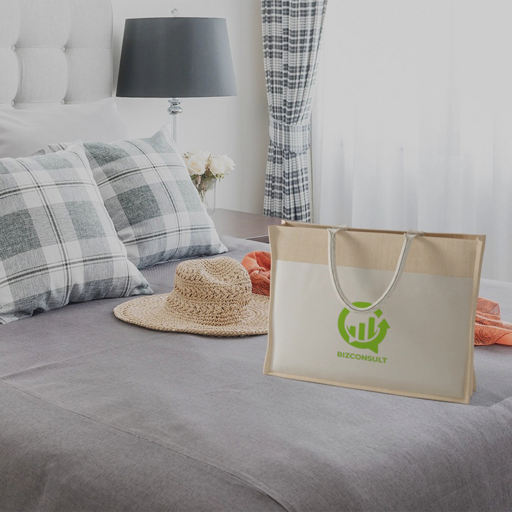 Sac fourre-tout en coton et jute à pochettes – Image 5