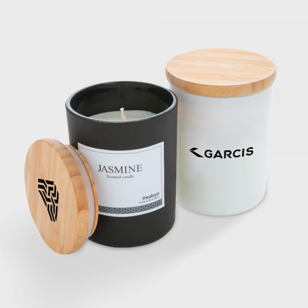 Bougie parfumée au jasmin avec couvercle en bambou