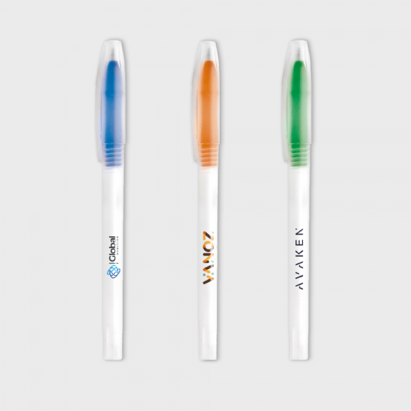 Stylo blanc pointe colorée et capuchon translucide