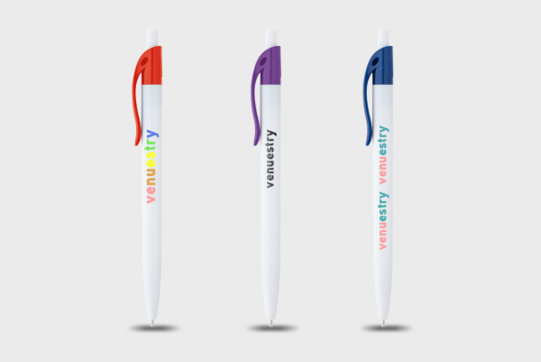 Stylo blanc clip coloré