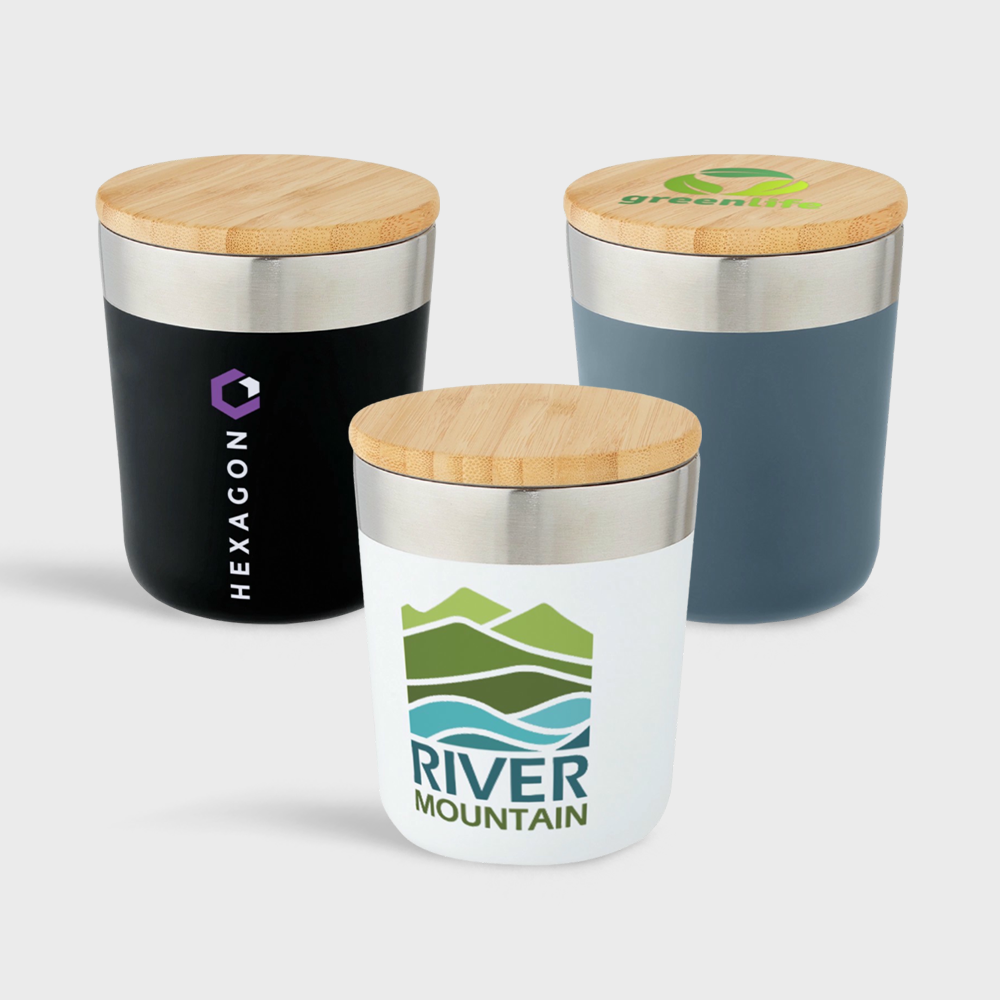 Gobelet isotherme en acier inoxydable avec couvercle en bambou 300 ml – Image 2