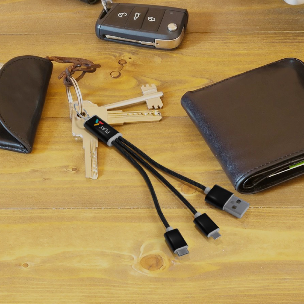 Câble de recharge 3-en-1 en métal avec porte-clés – Image 4
