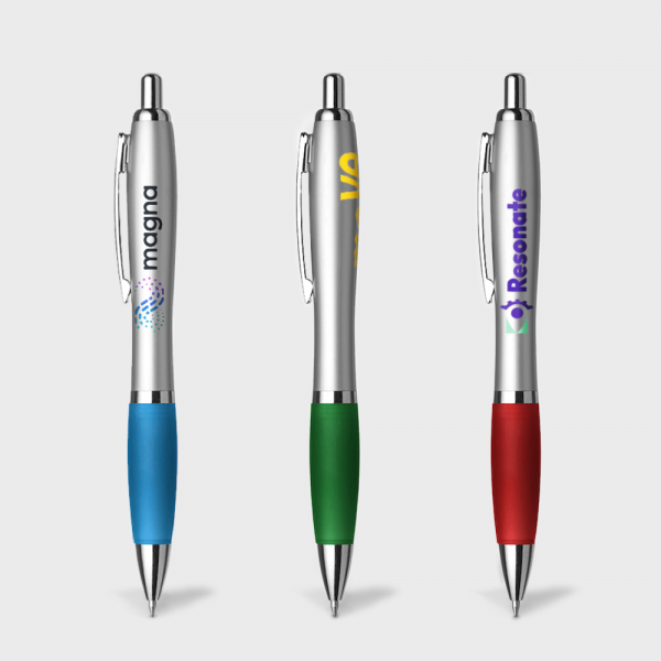 Stylo bille Nash argent avec grip coloré
