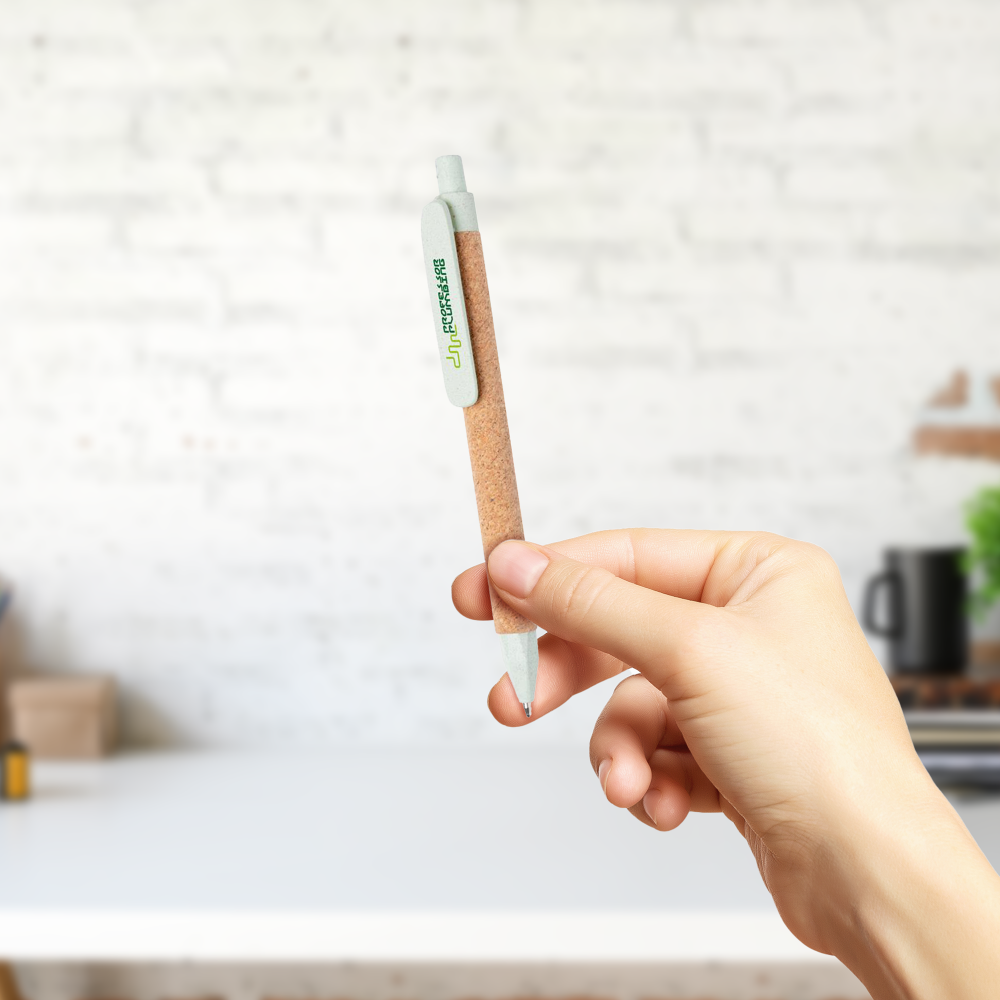 Stylo recyclé en fibre de paille de blé et en liège – Image 2