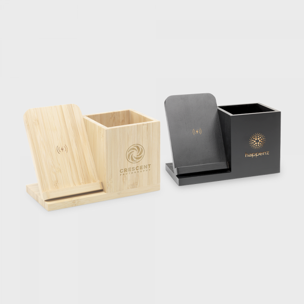 Chargeur sans fil 15W en bambou/support de stylo