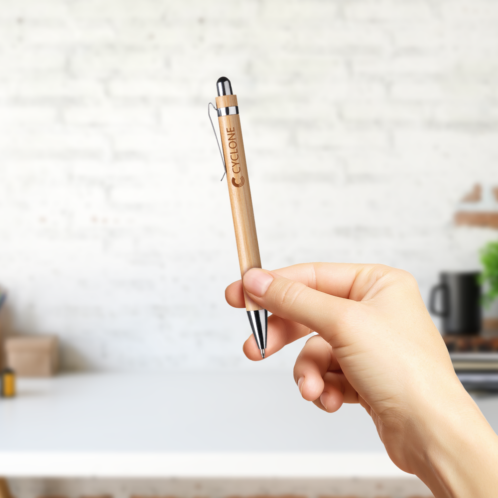 Stylo stylet bambou détails métalliques – Image 4