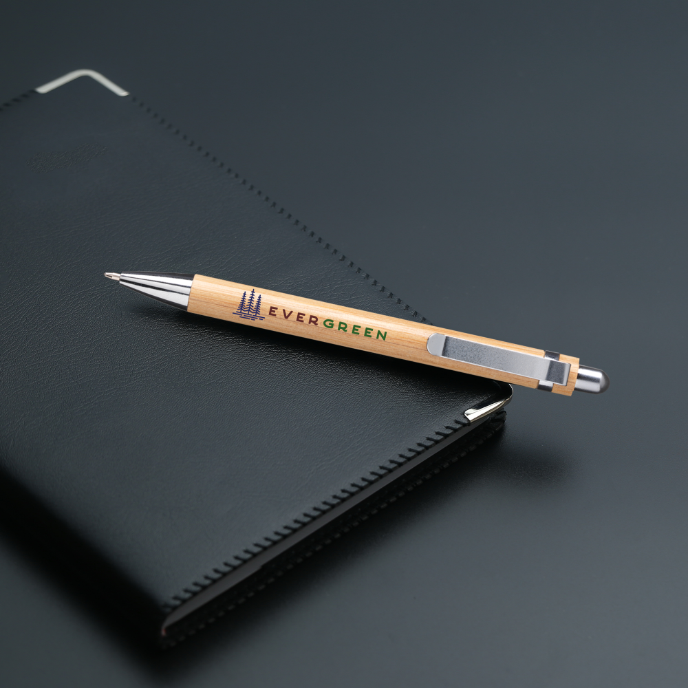 Stylo stylet bambou détails métalliques – Image 3