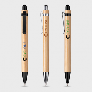 Stylo stylet bambou détails métalliques