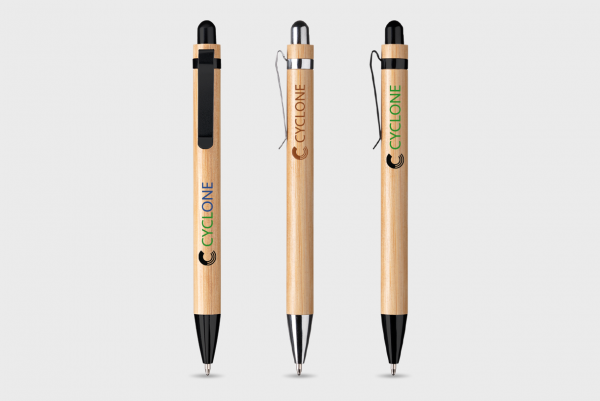 Stylo stylet bambou détails métalliques