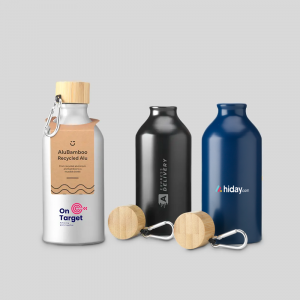 Bouteille en aluminium recyclé GRS avec bouchon en bambou