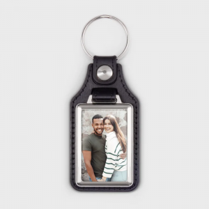 Porte-clés rectangulaire en cuir avec photo