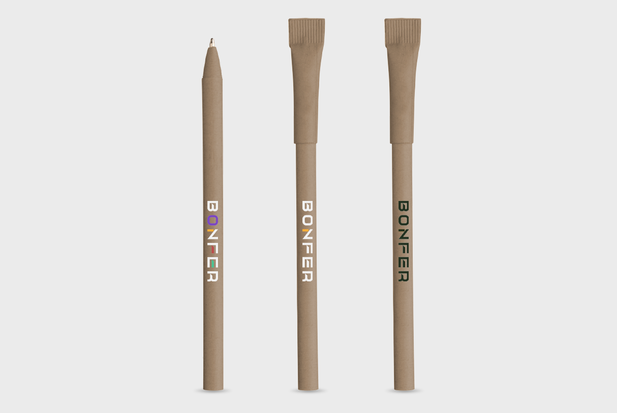 Stylo marron en papier recyclé avec capuchon – Image 2
