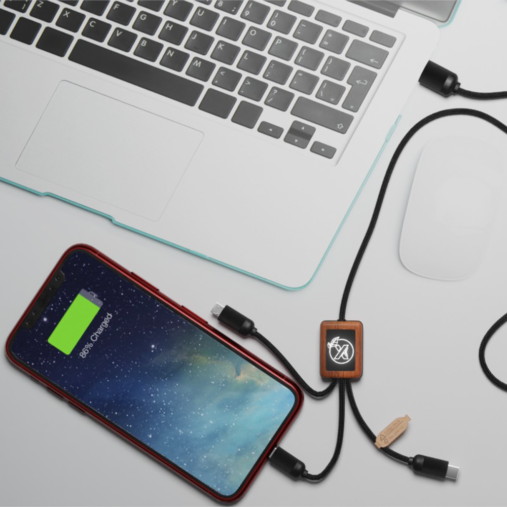 Câble 3-en-1 en PET recyclé et bambou – Image 4