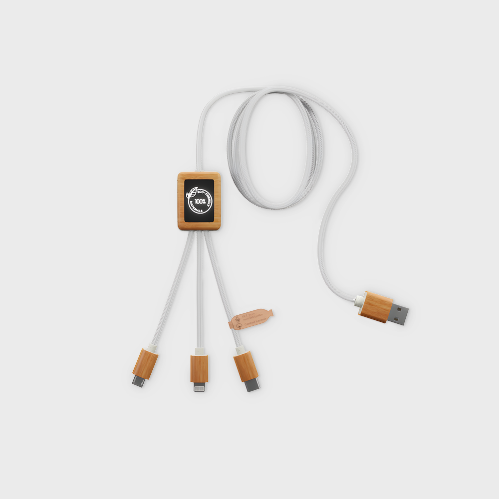 Câble de Chargement 3-en-1 en rPET avec Logo Lumineux – Image 2