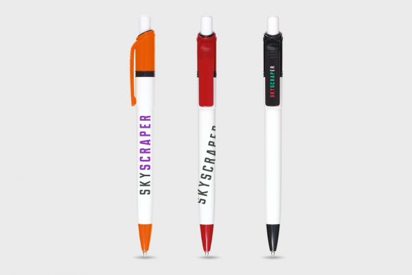 Stylo blanc clip et pointe colorés