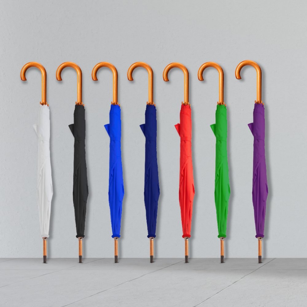 Parapluie avec poignée courbée en bois – Image 6