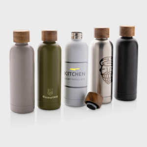 Gourde en inox recyclé RCS avec bouchon en bois